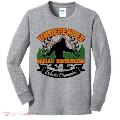 Undefeated Sasquatch Social Distancing Bigfoot Kids Long Sleeve Shirt