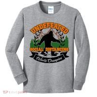 Undefeated Sasquatch Social Distancing Bigfoot Kids Long Sleeve Shirt thumb 0