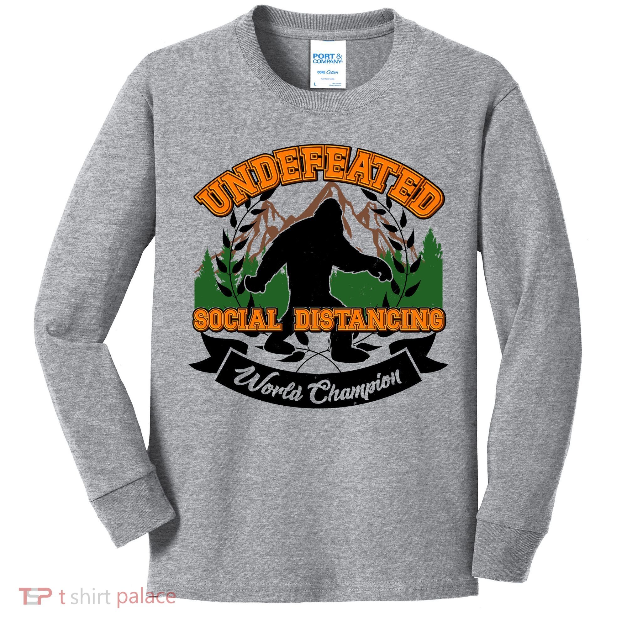 Undefeated Sasquatch Social Distancing Bigfoot Kids Long Sleeve Shirt