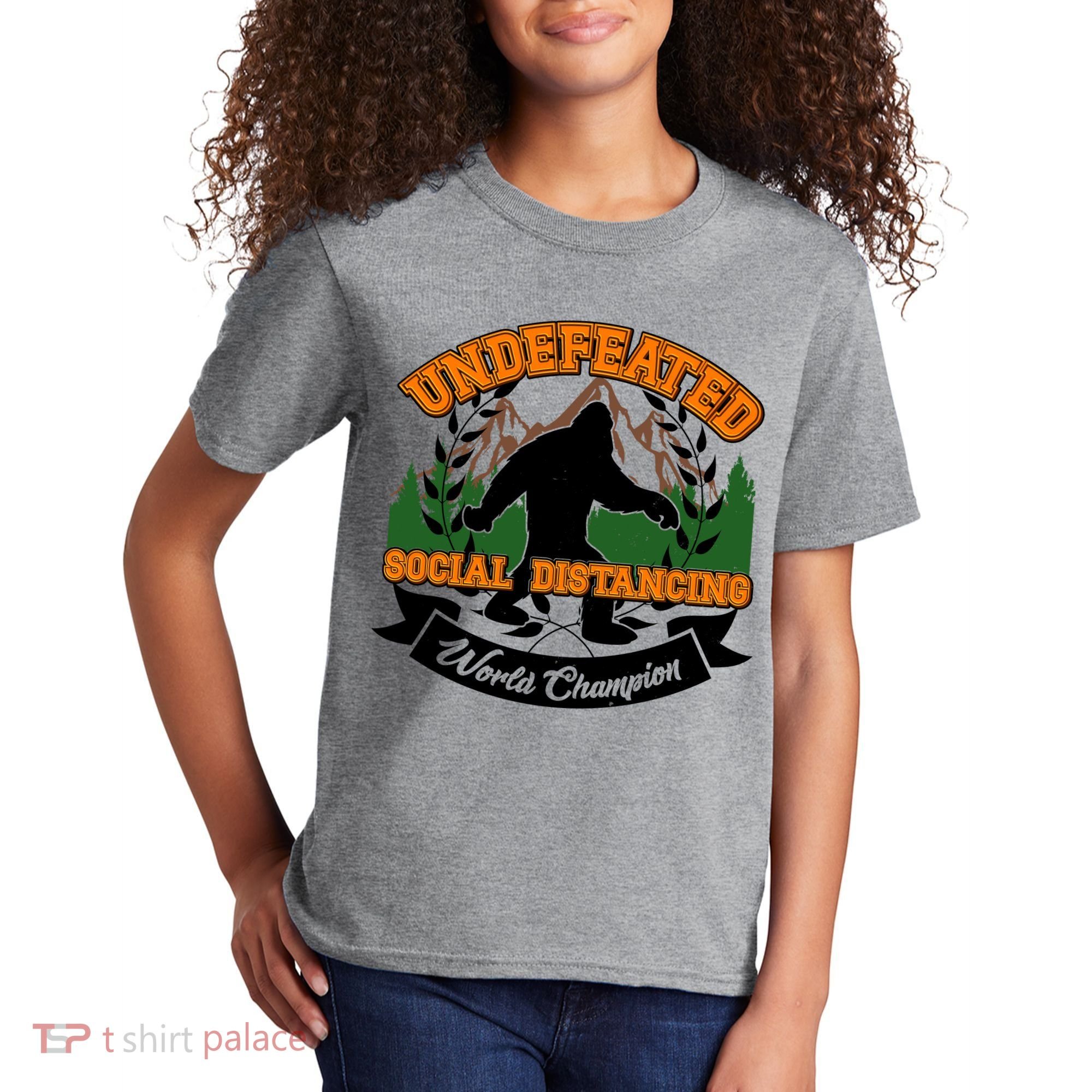 Undefeated Sasquatch Social Distancing Bigfoot Kids T-Shirt