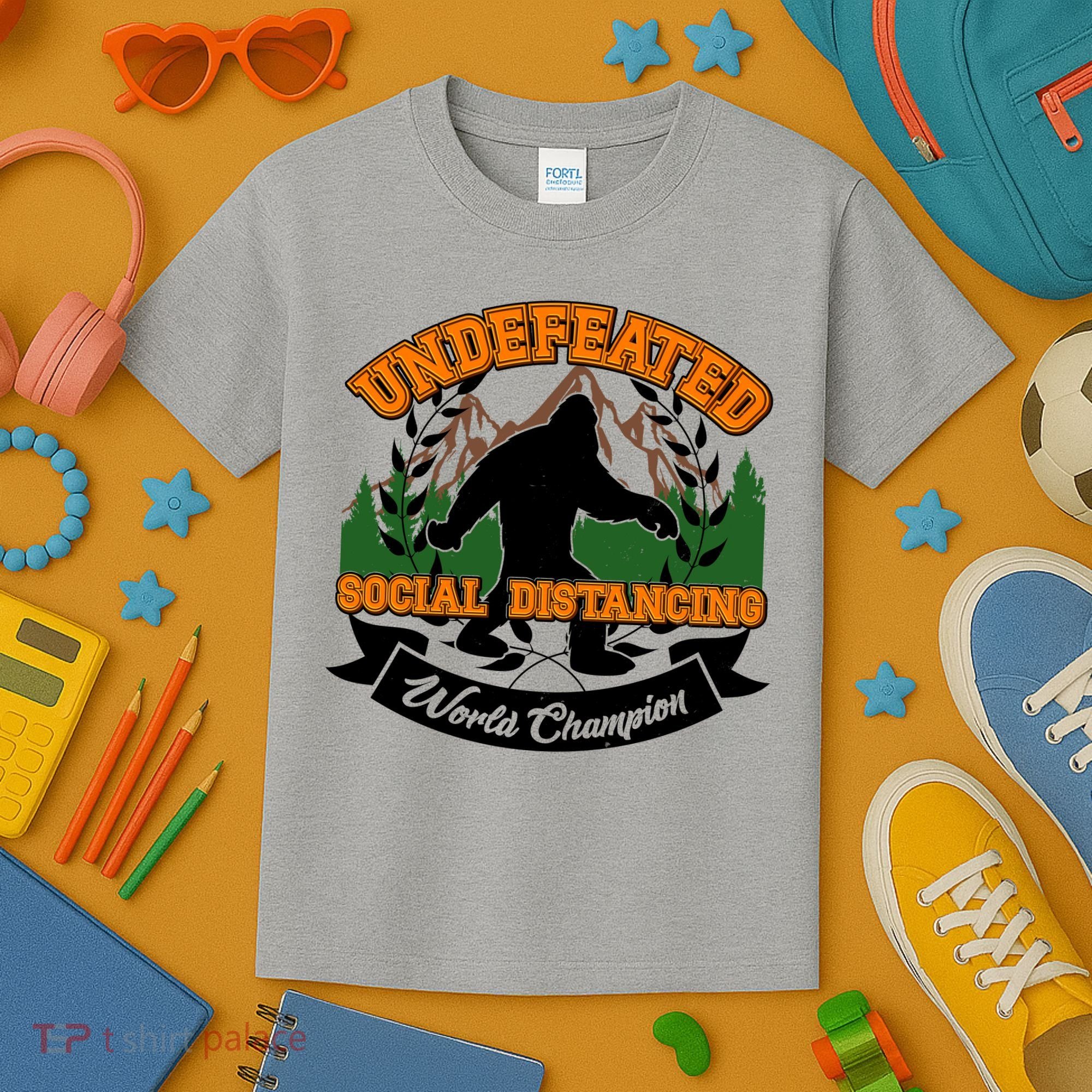 Undefeated Sasquatch Social Distancing Bigfoot Kids T-Shirt