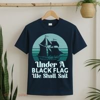 Under A Black Flag We Shall Sail Vintage Pirate Ship Motto T-Shirt thumb 2
