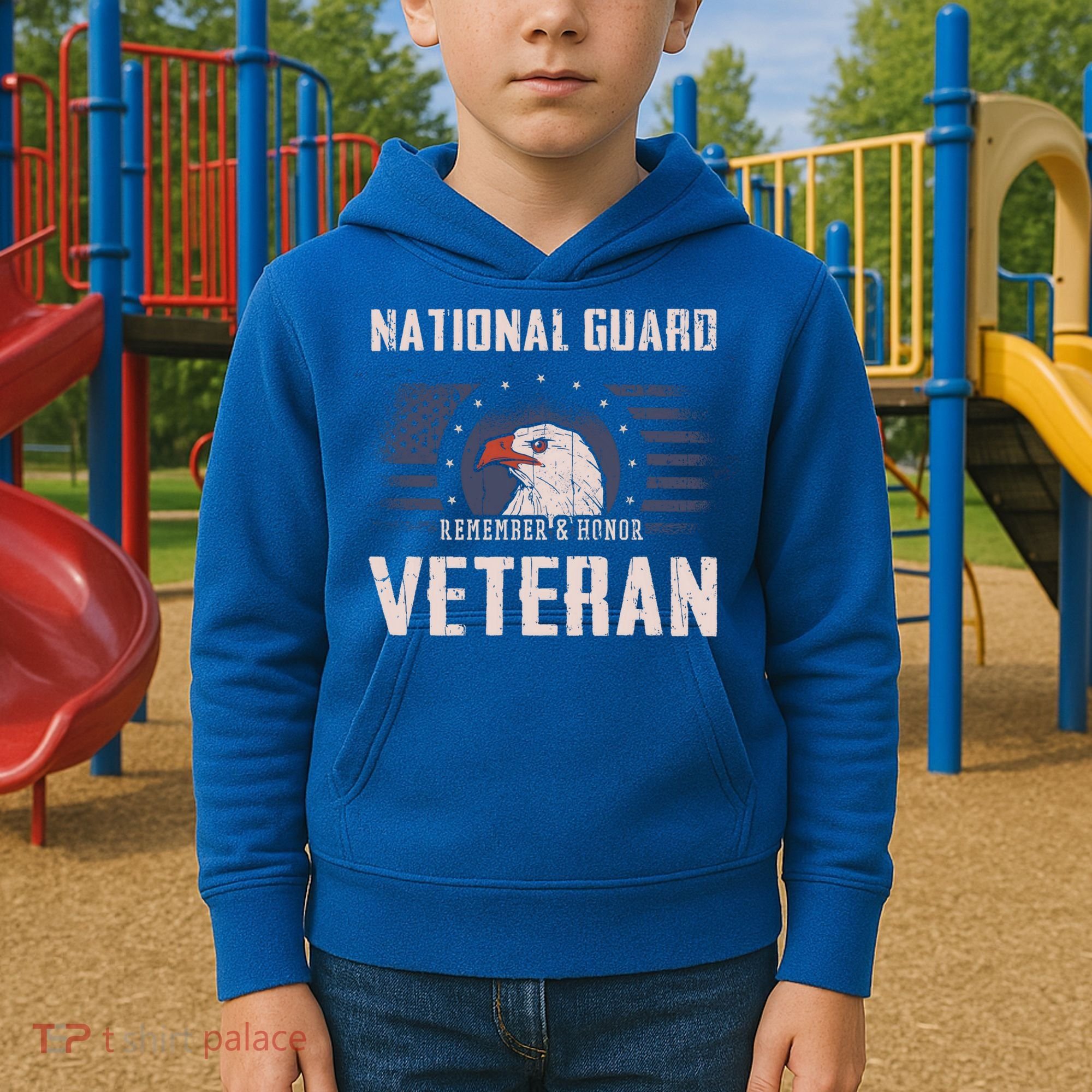 Us National Guard Veteran Eagle Usa Flag Veterans Day Funny Gift Kids Hoodie