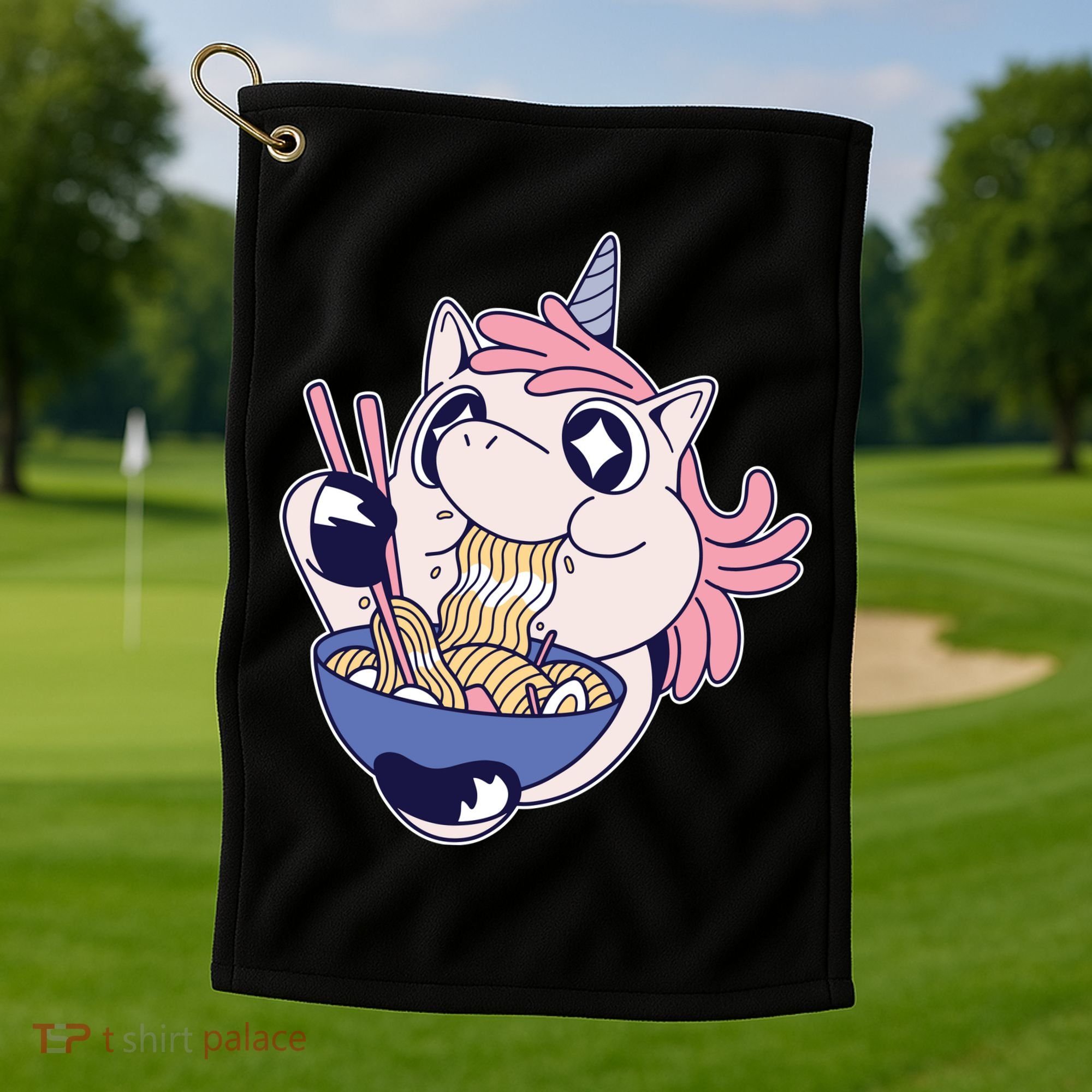 Unicorn Eating Ramen Noodles Golf Towel