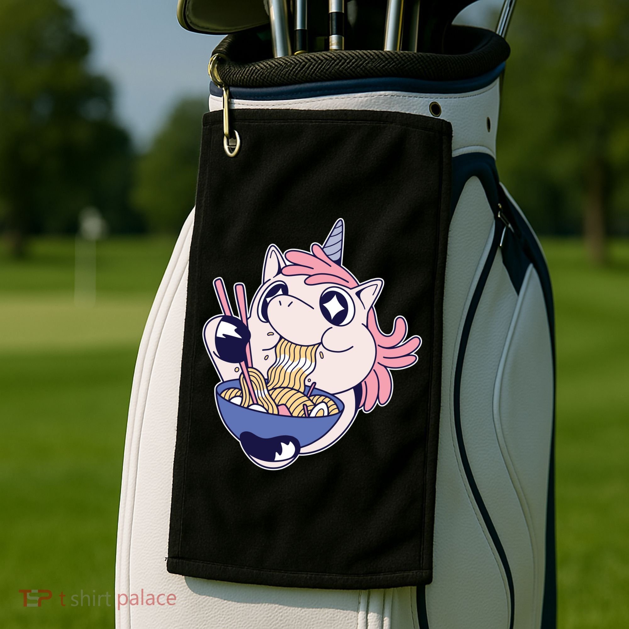 Unicorn Eating Ramen Noodles Golf Towel