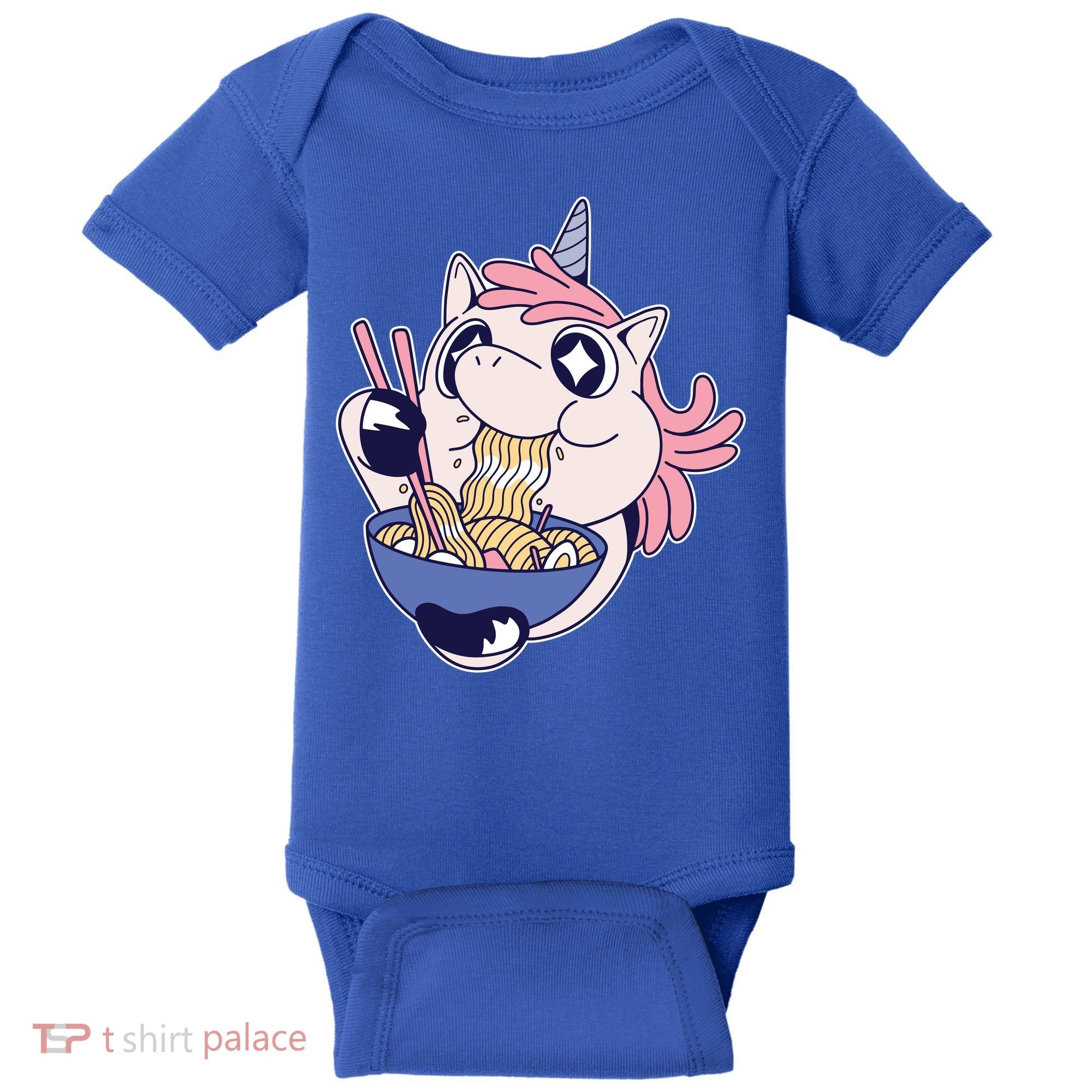 Unicorn Eating Ramen Noodles Baby Bodysuit