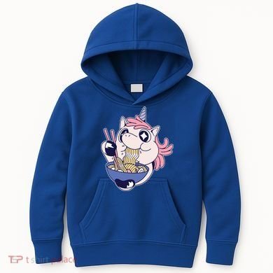 Unicorn Eating Ramen Noodles Kids Hoodie