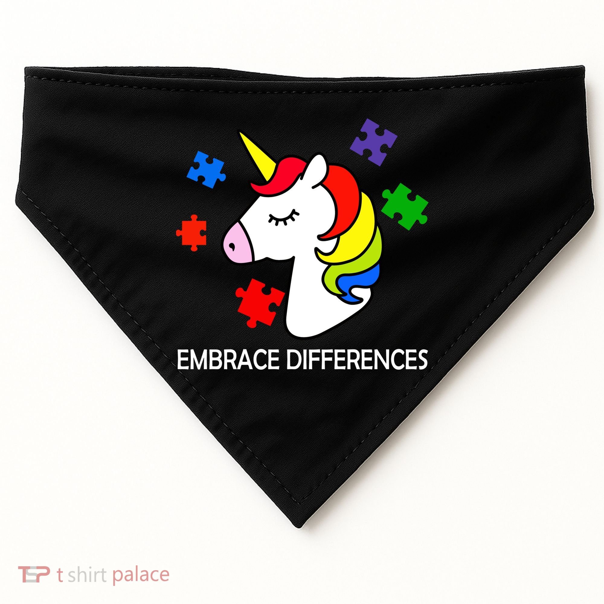 Unicorn Embrace The Differences Autism USA-Made Doggie Bandana
