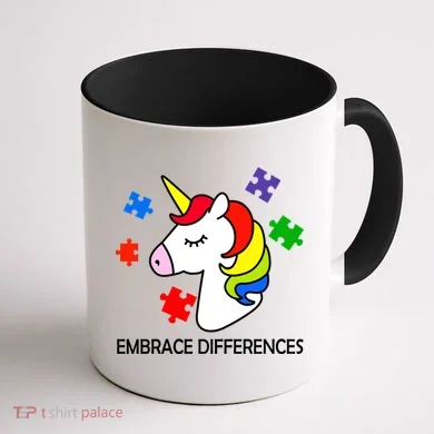 Unicorn Embrace The Differences Autism Coffee Mug back