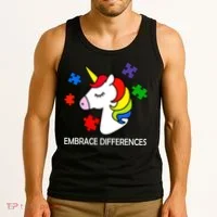 Unicorn Embrace The Differences Autism Tank Top thumb 3