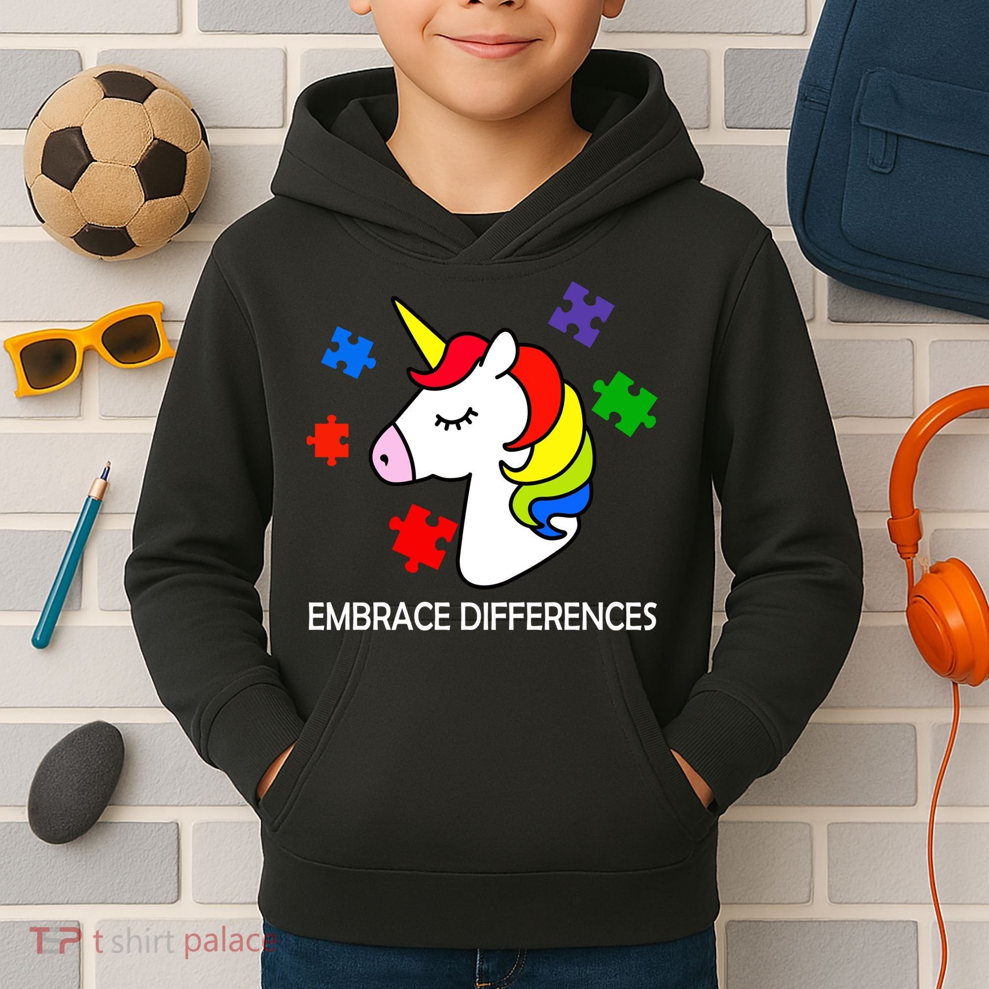Unicorn Embrace The Differences Autism Kids Hoodie