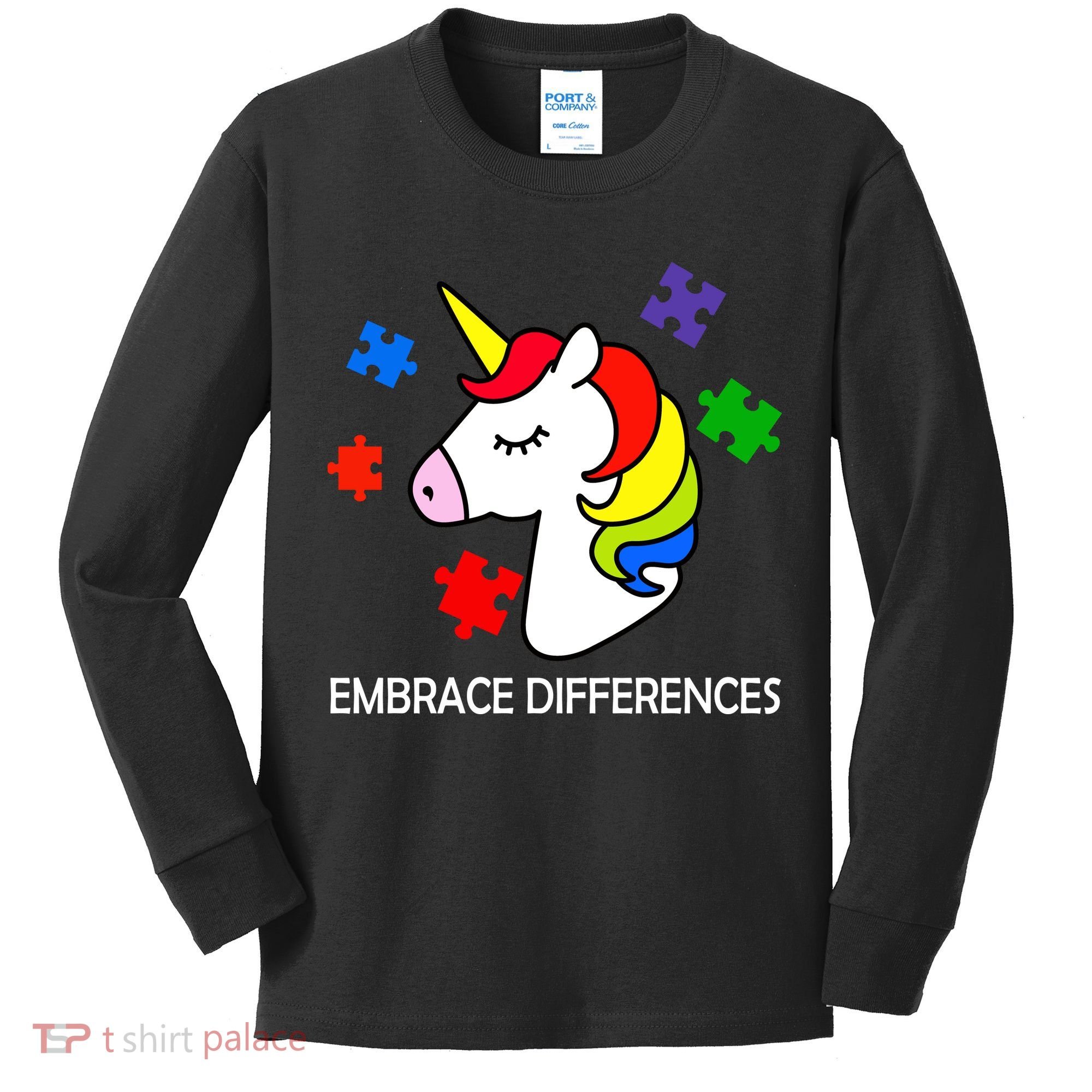 Unicorn Embrace The Differences Autism Kids Long Sleeve Shirt