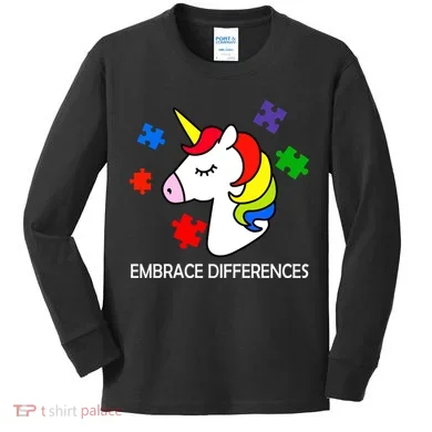 Unicorn Embrace The Differences Autism Kids Long Sleeve Shirt