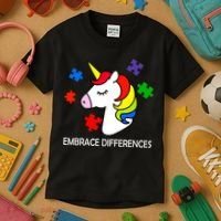Unicorn Embrace The Differences Autism Kids T-Shirt thumb 3