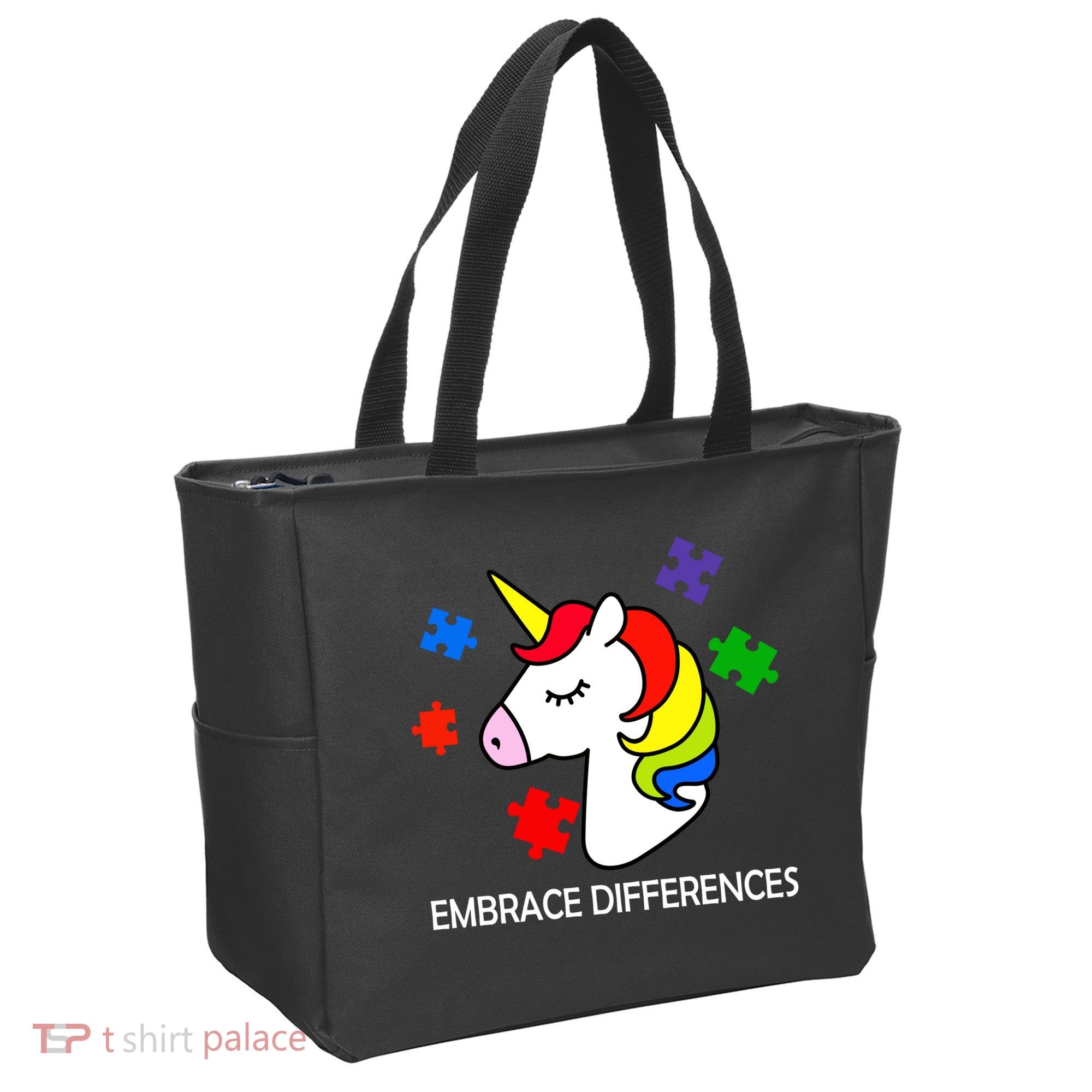 Unicorn Embrace The Differences Autism Tote Bag