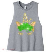Unicorn Face St. Patrick's Day Women's Racerback Cropped Tank thumb 0