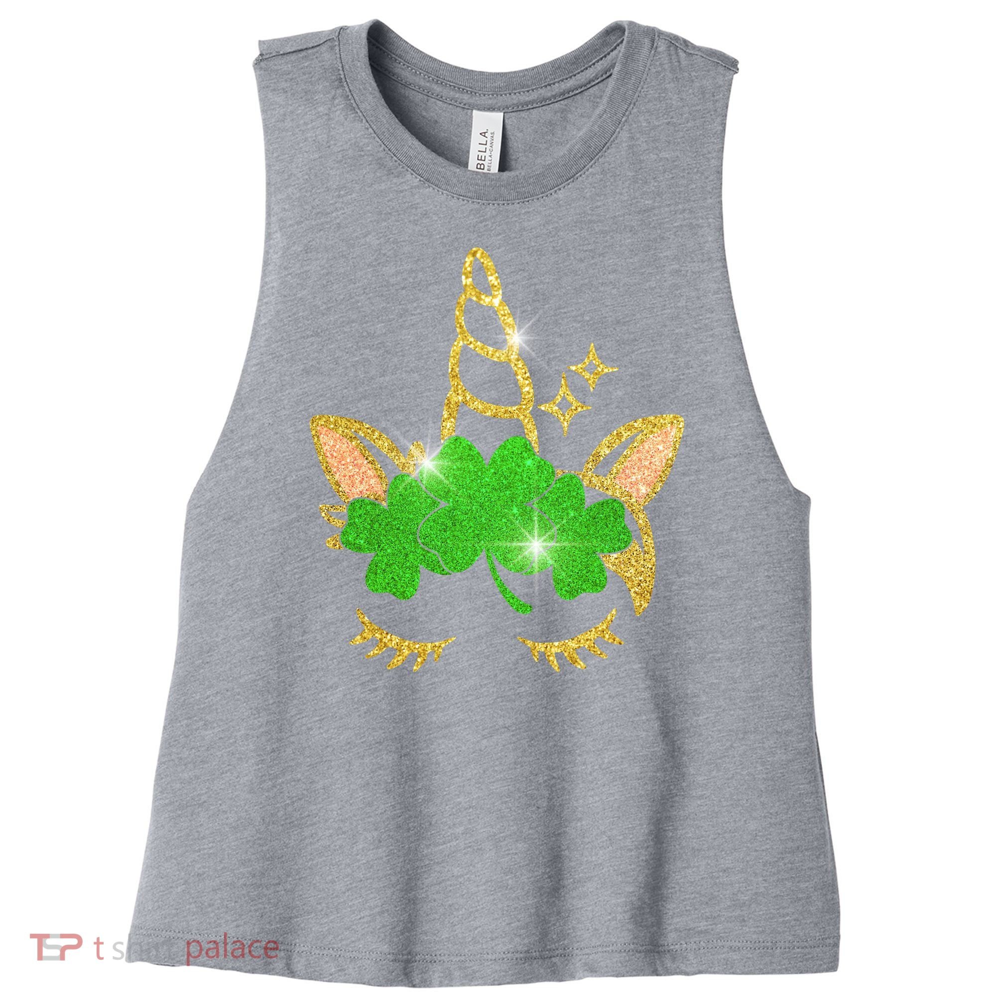 Unicorn Face St. Patrick's Day Women's Racerback Cropped Tank