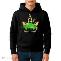 Unicorn Face St. Patrick's Day Kids Hoodie thumb 4