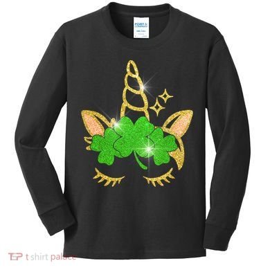 Unicorn Face St. Patrick's Day Kids Long Sleeve Shirt