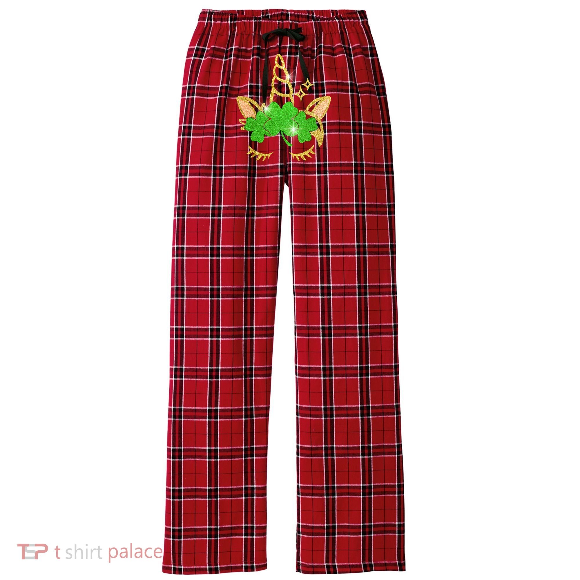 Unicorn Face St. Patrick's Day Women's Flannel Plaid Pajama Pants