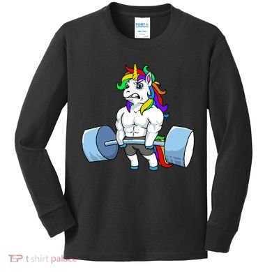 Unicorn Lifting Weights Kids Long Sleeve Shirt