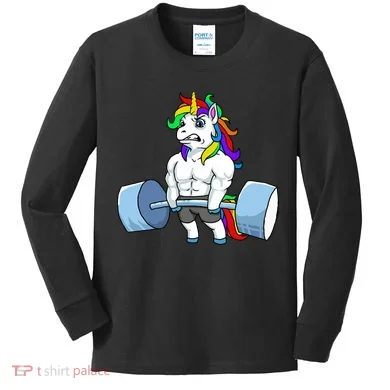 Unicorn Lifting Weights Kids Long Sleeve Shirt