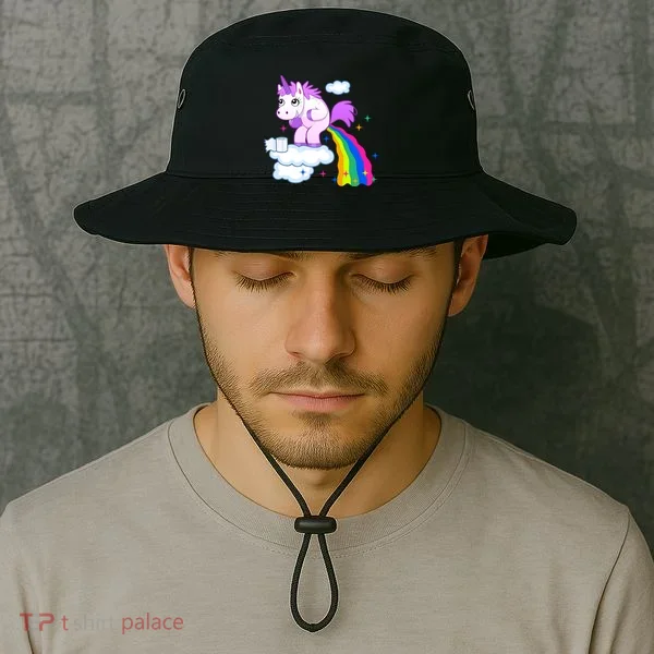 Unicorn Pooping A Rainbow Bucket Hat