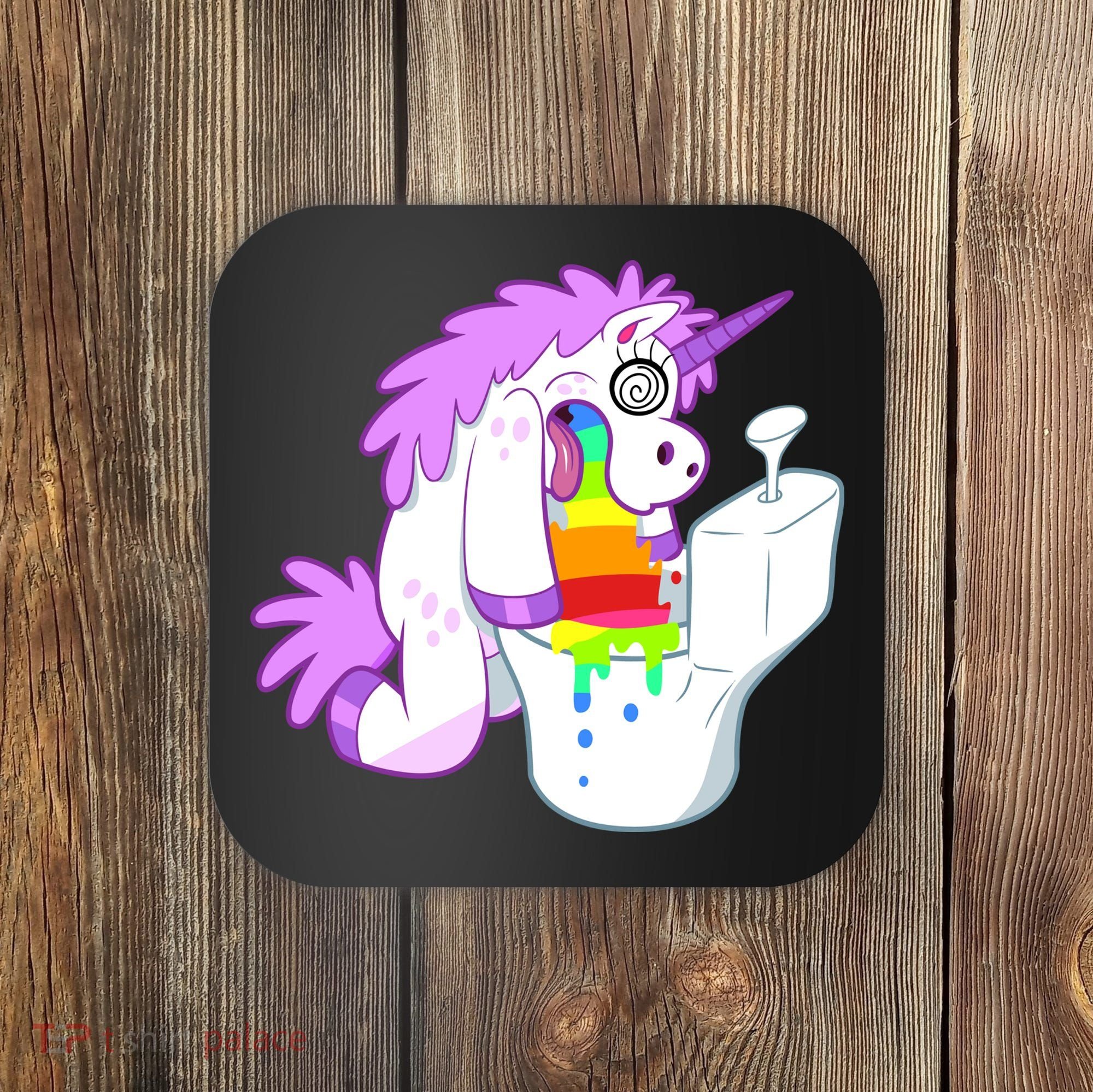 Unicorn Pukes Rainbow In The Toilet Coaster