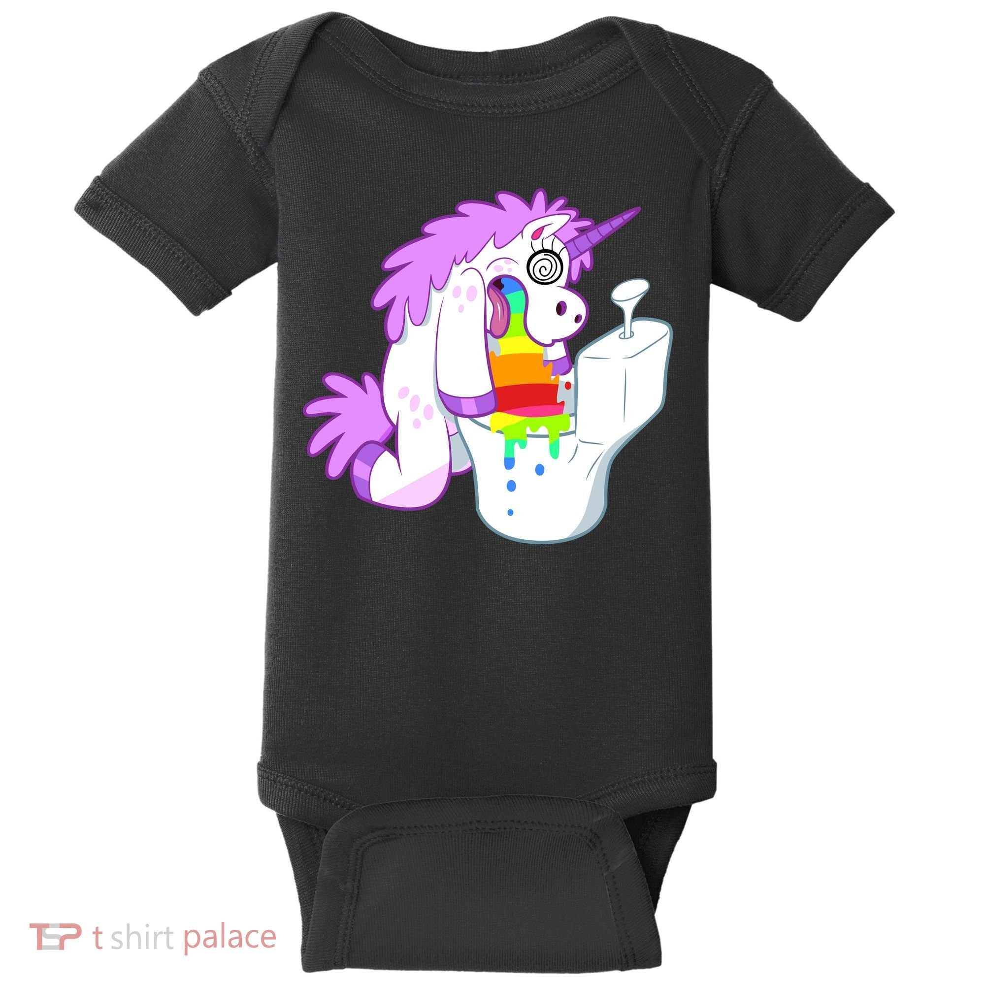 Unicorn Pukes Rainbow In The Toilet Baby Bodysuit