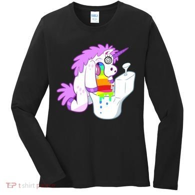 Unicorn Pukes Rainbow In The Toilet Women's Long Sleeve Shirt