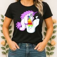Unicorn Pukes Rainbow In The Toilet Women's T-Shirt thumb 2