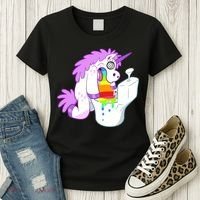 Unicorn Pukes Rainbow In The Toilet Women's T-Shirt thumb 3