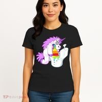 Unicorn Pukes Rainbow In The Toilet Women's T-Shirt thumb 4