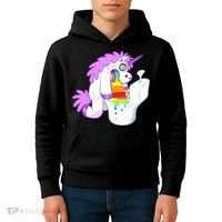 Unicorn Pukes Rainbow In The Toilet Kids Hoodie thumb 4