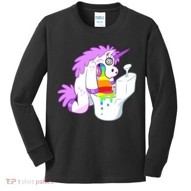 Unicorn Pukes Rainbow In The Toilet Kids Long Sleeve Shirt
