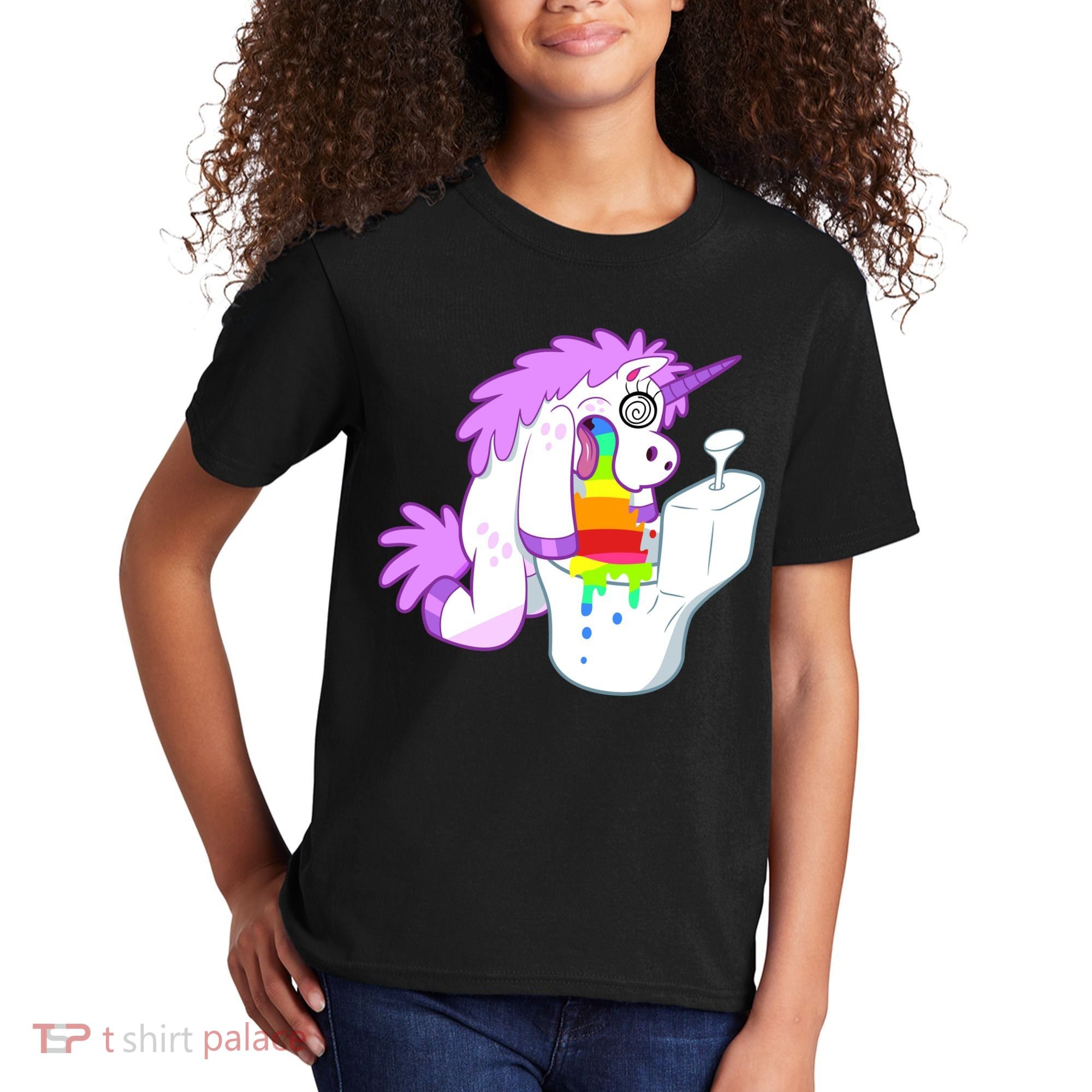 Unicorn Pukes Rainbow In The Toilet Kids T-Shirt