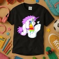 Unicorn Pukes Rainbow In The Toilet Kids T-Shirt thumb 3
