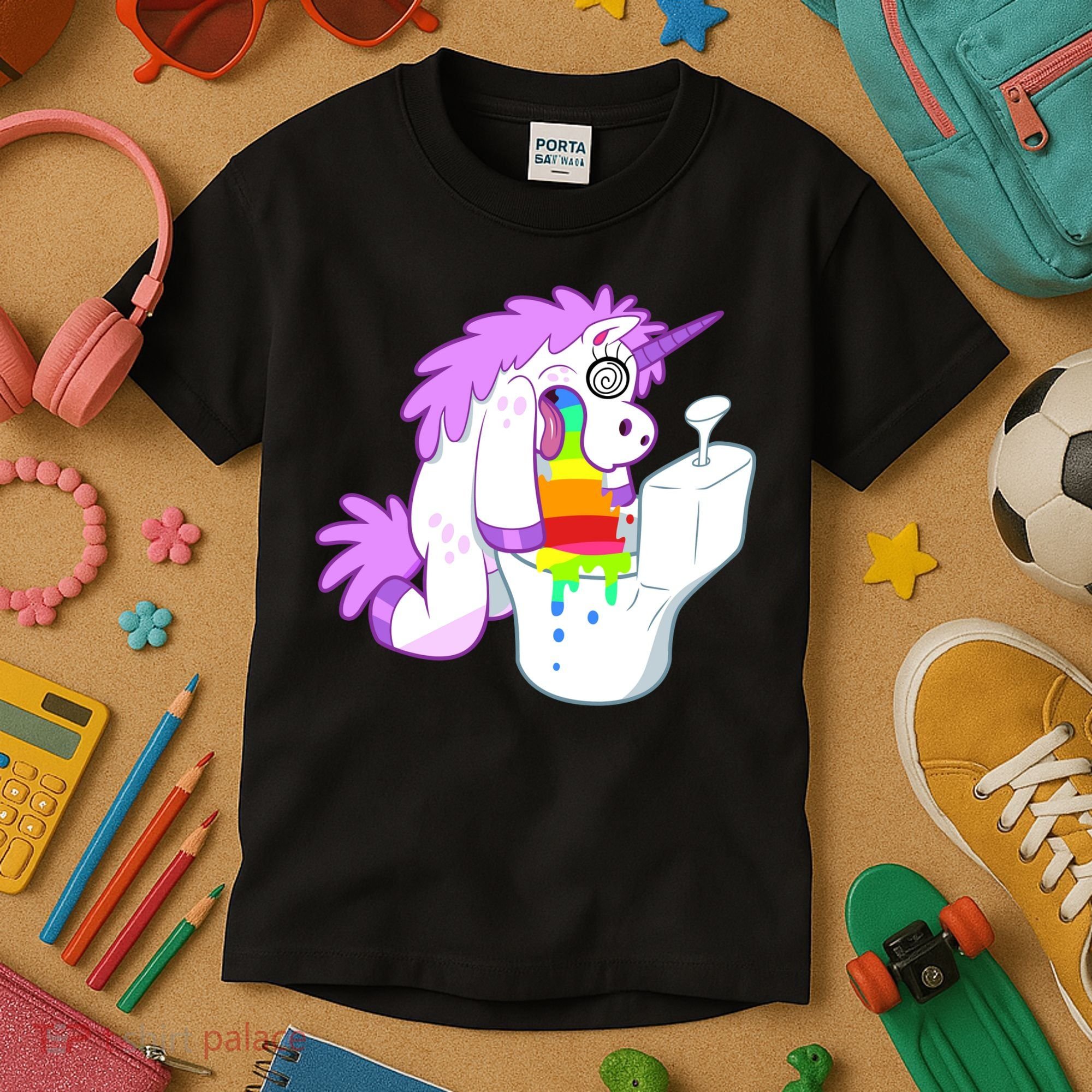Unicorn Pukes Rainbow In The Toilet Kids T-Shirt