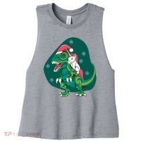 Unicorn Ridding Dinosaur Christmas Women's Racerback Cropped Tank thumb 0