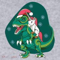 Unicorn Ridding Dinosaur Christmas Women's Racerback Cropped Tank thumb 2