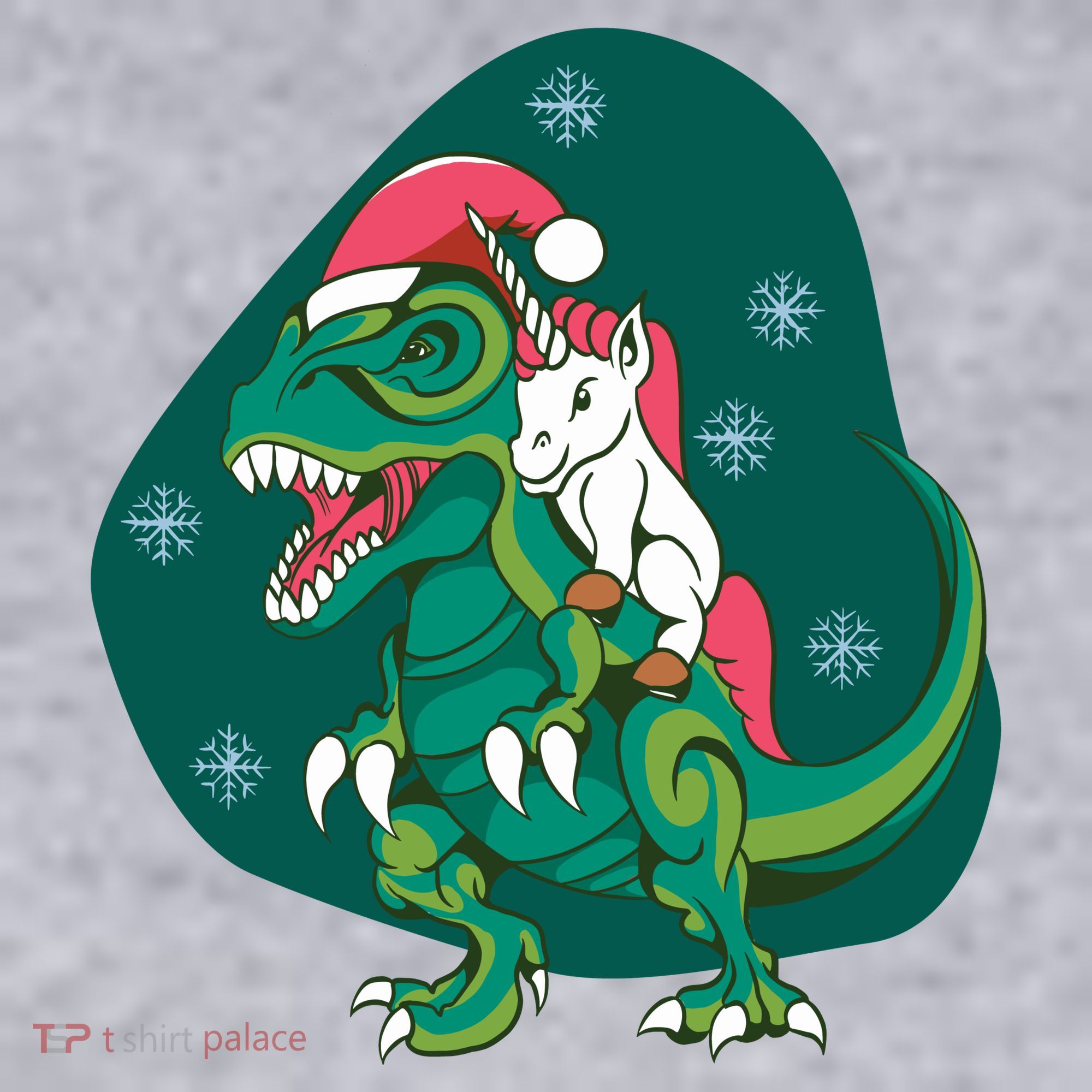 Unicorn Ridding Dinosaur Christmas Women's Racerback Cropped Tank