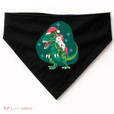 Unicorn Ridding Dinosaur Christmas USA-Made Doggie Bandana