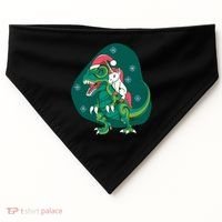 Unicorn Ridding Dinosaur Christmas USA-Made Doggie Bandana thumb 0