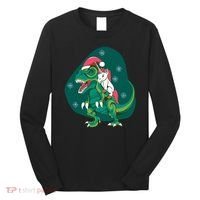 Unicorn Ridding Dinosaur Christmas Long Sleeve Shirt thumb 0