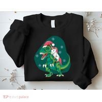 Unicorn Ridding Dinosaur Christmas Sweatshirt thumb 2
