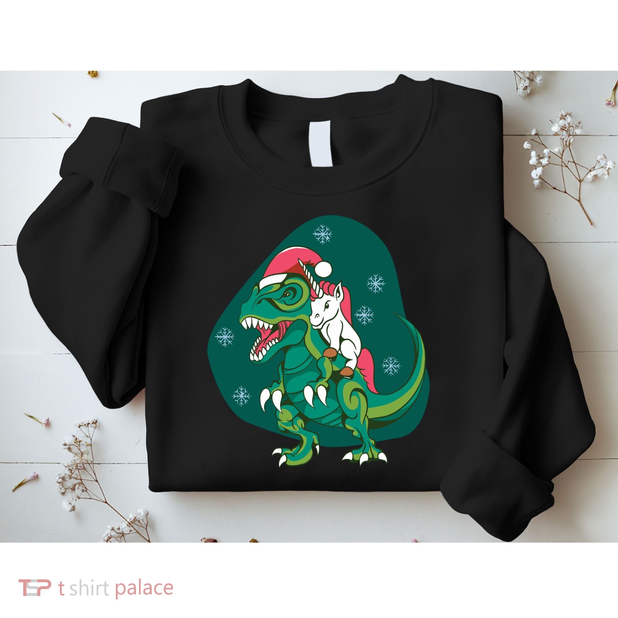 Unicorn Ridding Dinosaur Christmas Sweatshirt