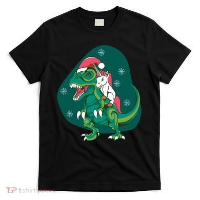 Unicorn Ridding Dinosaur Christmas T-Shirt