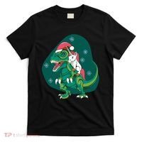 Unicorn Ridding Dinosaur Christmas T-Shirt thumb 0