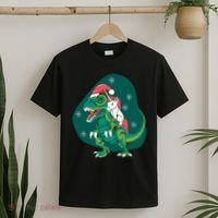 Unicorn Ridding Dinosaur Christmas T-Shirt thumb 2