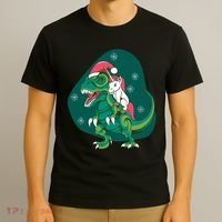 Unicorn Ridding Dinosaur Christmas T-Shirt thumb 3